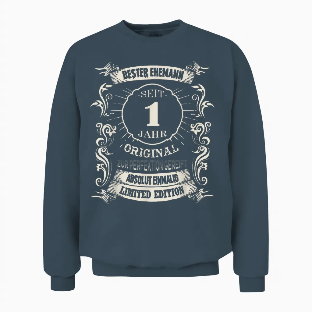 1 Hochzeitstag Bester Ehemann Seit 1 Jahre Papierhochzeit Unisex Sweatshirt in Dark Heather