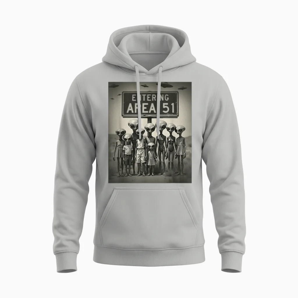 Vintage Aliens Family Group Photo Entrée Zone 51 Drôle Ovni Unisex Hoodie in Ash