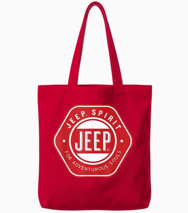 Jeep Spirit for Adventurous Souls T-Shirt, Black, S Tote Bags in Red