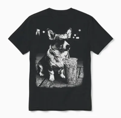 Corgi Boire Du Café Glacé Drôle Animal Chien Meme Humour Unisex T-Shirt - Black