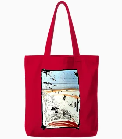 Desert Road Skull Fear & Loathing Drive Tote Bags - Red