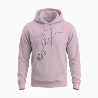 Hand and Minimalist Rose. Unisex Hoodie - Light Pink