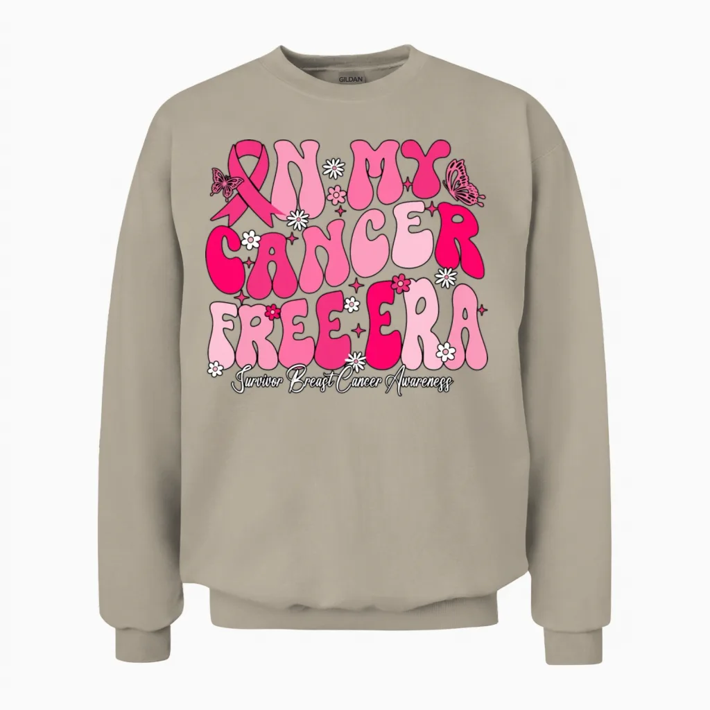 In My Cancer Free Era Survivor Breast Cancer Unisex Sweatshirt in Sand