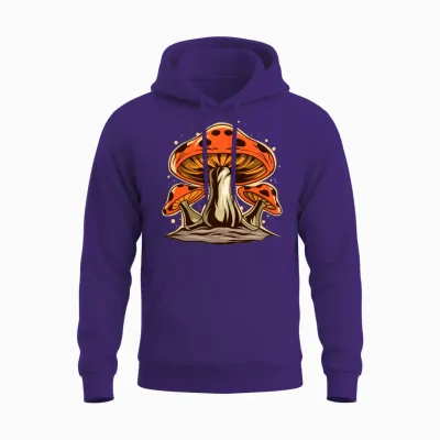Mushrooms, Psychedelic, Retro, Hippie Unisex Hoodie - Purple