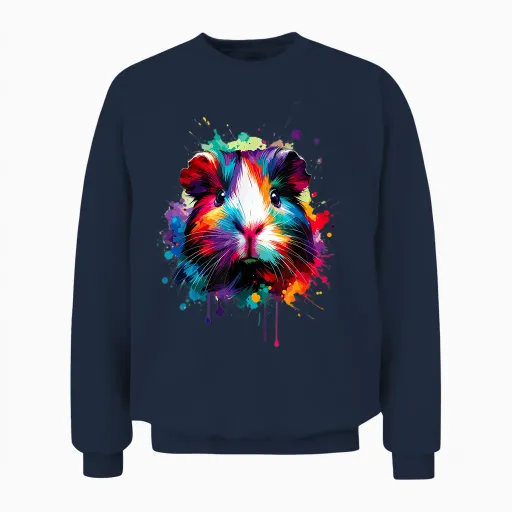 Colourful Splash Art Guinea Pig Lovers Guinea Pig T-Shirt, Black Unisex Sweatshirt in Navy