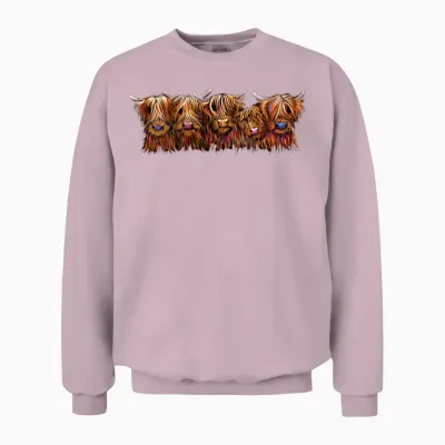 Scottish Highland Cows the Hairy Bunch of Coos Unisex Sweatshirt - Light Pink