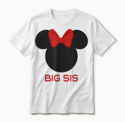 Disney Minnie Mouse Red Bow Icon Big Sis Sister Family Unisex T-Shirt - White