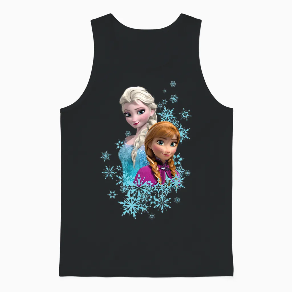Frozen Elsa and Anna Sisters T-Shirt, Black Unisex Tank Top in Black
