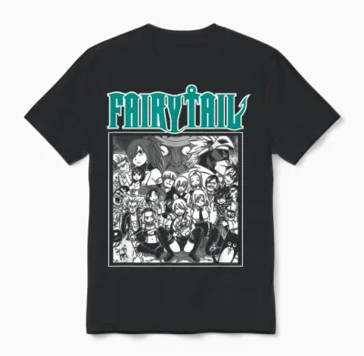 Fairy Tail Manga Black and White Group Shot Anime Unisex T-Shirt - Black