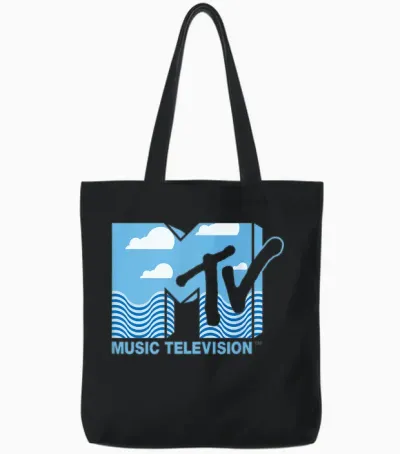 Mademark X Mtv - the Official Mtv Logo with Water, Clouds and a Blue Sky Tote Bags - Black