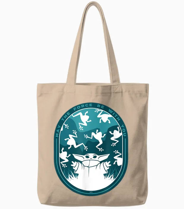Star Wars the Mandalorian Grogu & Frogs May the Force Tote Bags in Natural