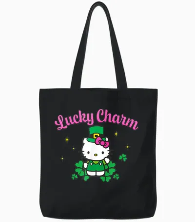 Hello Kitty St. Patrick's Day Lucky Charm Leprechaun Outfit Tote Bags - Black