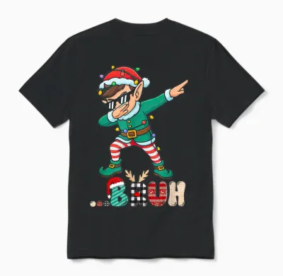 Bruh Dabbing Elf Funny Kids Boys Mens Christmas Matching Unisex T-Shirt - Black