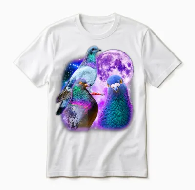 Drei Tauben Lustige Tauben Mond Meme Witz Ironisch Sarkastisch Unisex T-Shirt - White