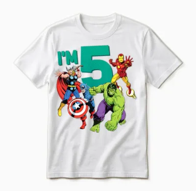 Kids Marvel Avengers Cute 5th Birthday I'm 5 T-Shirt, Black Unisex T-Shirt - White