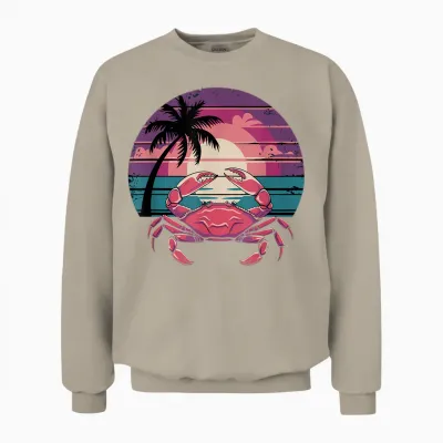 Retro Sunset Crustaceans Crab Fisherman Crab Unisex Sweatshirt - Sand