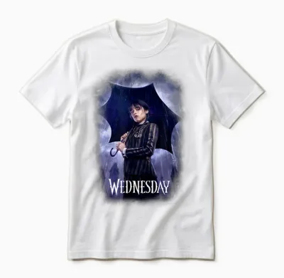 Wednesday Series Mittwochsplakatkunst T-Shirt Schwarz Unisex-Erwachsene Female Klein Eu S Kurzarm V-Ausschnitt Klassisch 1 Count Unisex T-Shirt - White