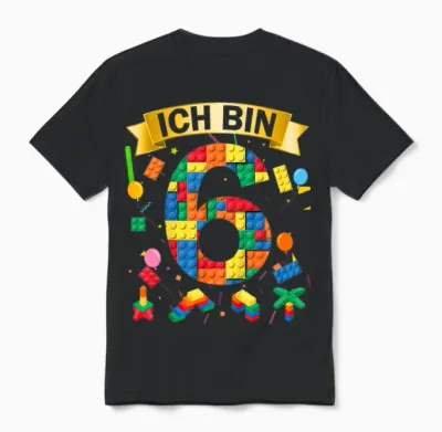 Children's 6th Birthday Boy Girl Gift Idea Outfit Ich Bin 6 Unisex T-Shirt - Black