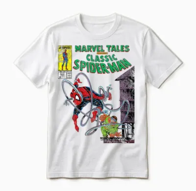 Marvel Spider-Man Vs. Doctor Octopus Retro Comic T-Shirt, Grey, S Unisex T-Shirt - White