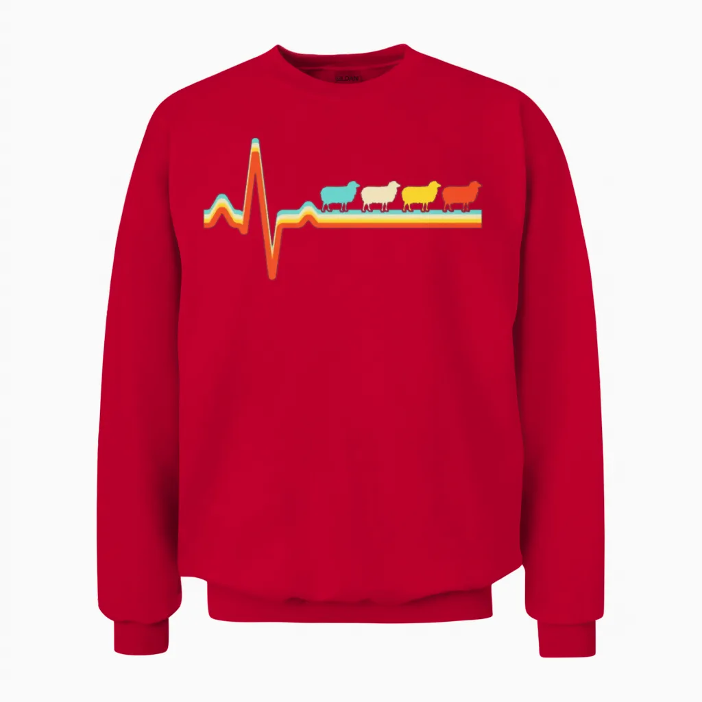 Sheep Retro Heartbeat Unisex Sweatshirt in Red