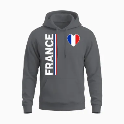 France Flag Heart Patriotic Pride French Unisex Hoodie - Charcoal