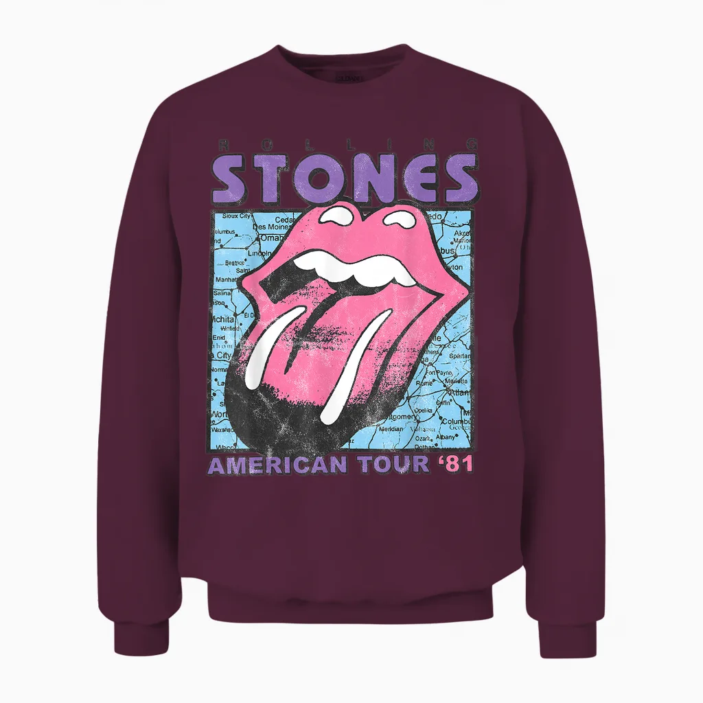 Official the Rolling Stones American Tour 81 White Unisex Sweatshirt in Maroon