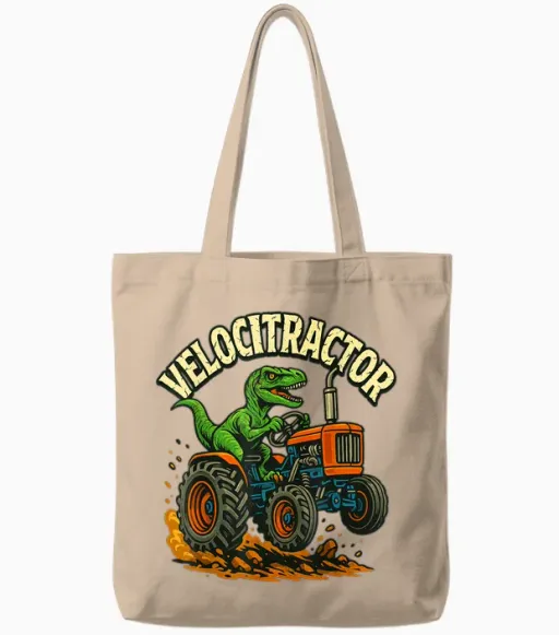 Velocitractor Dino Tractor Lovers Fun Farming Dinosaur Gift Tote Bags - Natural
