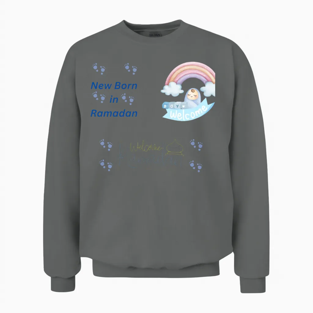 Welcome Baby Boy in Ramadan Kids & Unisex Sweatshirt in Graphite Heather