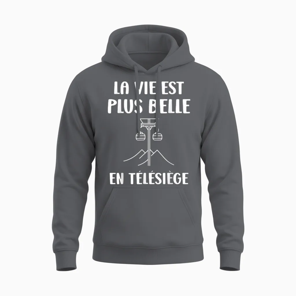 Montagne Ski Citation Humour Télésiège Unisex Hoodie in Charcoal