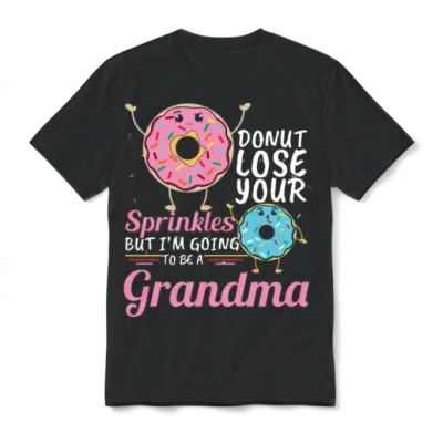 Donut Sprinkles Grandma Gender Reveal Pregnancy Unisex T-Shirt - Black