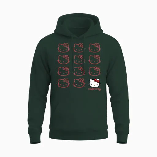 Hello Kitty Classic Fit T-Shirt - Adult Black Crew Neck Cotton/polyester Short Sleeve Unisex Hoodie - Forest