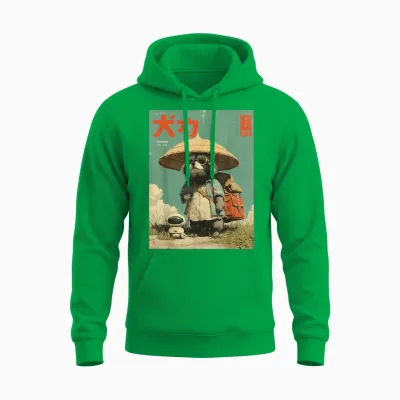 Vintage Otaku Tanuki Japanese Cute Raccoon Raccoon Samurai Unisex Hoodie - Irish Green
