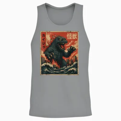 Kaiju Vintage Japanese Anime Art Retro Graphic Unisex Tank Top - Sport Grey