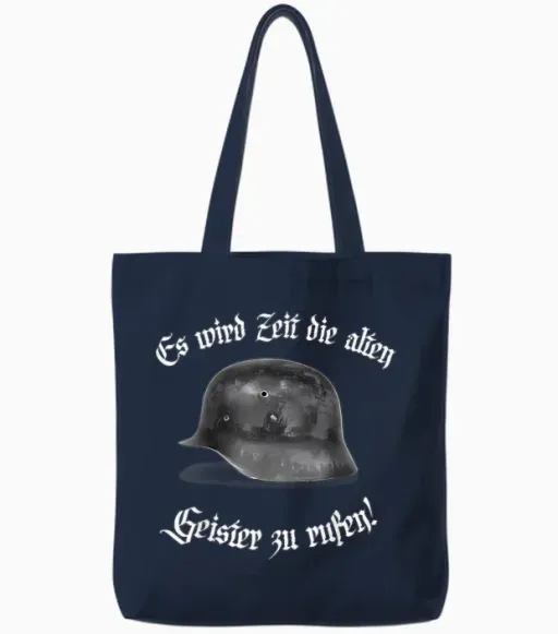 Funny Gift T-Shirt with German Text "es Wird Zeit Die Alten Geister Zu Rufen Tote Bags in Navy