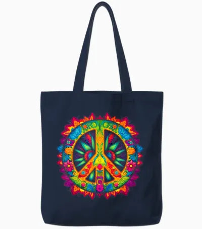 Peace Love Hippie Costume Tie Dye 60s 70s Tote Bags - Navy