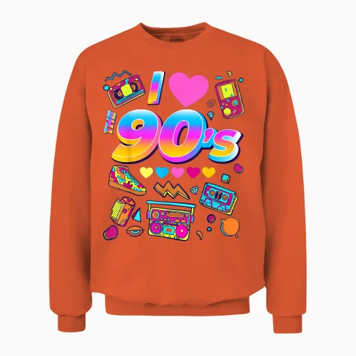 Cool 90's Music Party, 90s Retro Graphic Design Unisex Sweatshirt in Orange
