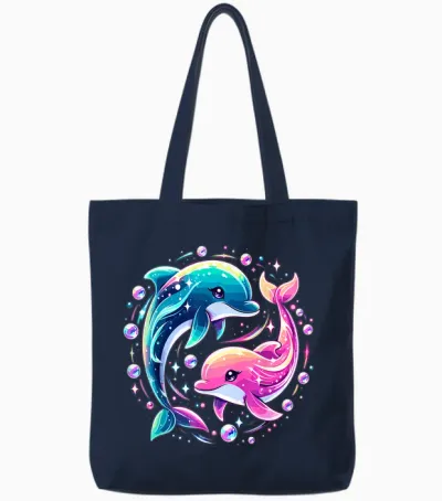 Dolphin Colorful Sea Ocean Animal Dolphin Tote Bags - Navy