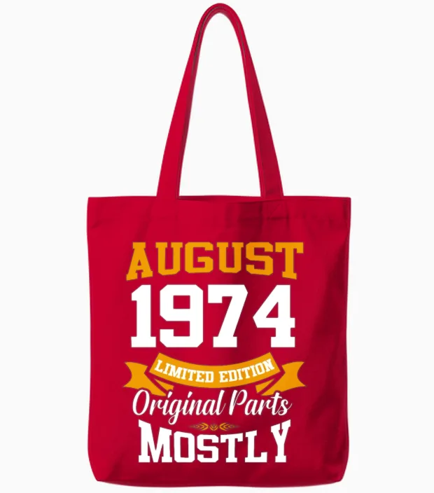 August 1974 Vintage Birthday Present Tote Bags in Red