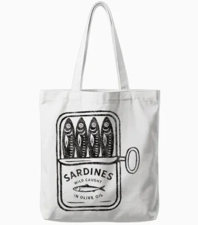 Vintage Sardinen Dose Retro Dosenfisch & Feinschmecker Motiv Tote Bags - White