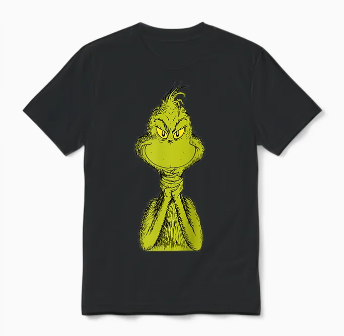 Dr. Seuss Classic Sly Grinch Raglan Baseball Unisex T-Shirt in Black