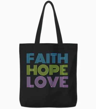 Faith Hope Love Retro Tote Bags - Black