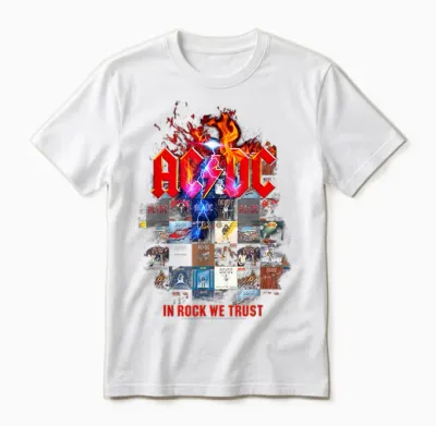 Official Ac/dc Rock Band in Rock We Trust Album Covers Unisex T-Shirt - White