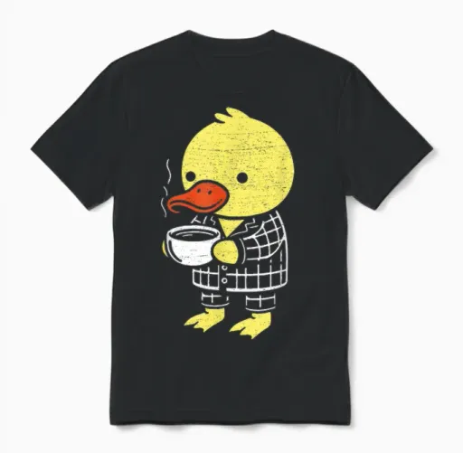 Morning Duck Coffee Funny Rubber Bird Lover Pyjamas Unisex T-Shirt in Black