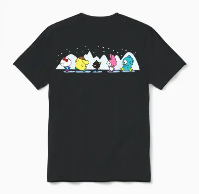 Sanrio Characters Holiday Ice Skating Unisex T-Shirt - Black
