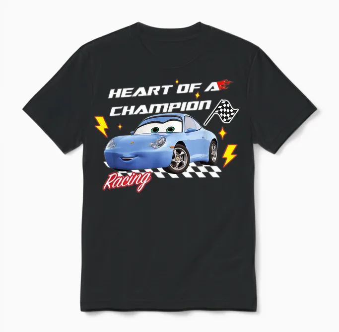 Cars Sally Heart of Champion Valentine T-Shirt, White, S Unisex T-Shirt in Black
