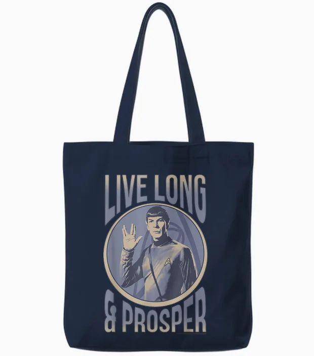 Star Trek Original Series Spock Prosper Premium T-Shirt, Black, S Tote Bags in Navy