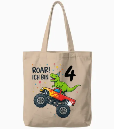 Kinder Dino Monstertruck Roar Ich Bin 4 Party 4 Jahre Tote Bags - Natural