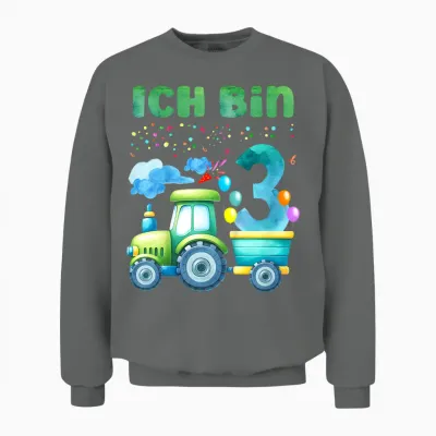 Children's T-Shirt with German Text "ich Bin 3 Jahre Alt Tractor" [german Language], Black Unisex Sweatshirt - Graphite Heather