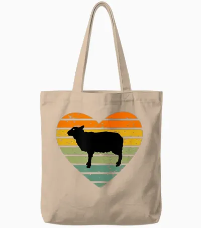 Ich Liebe Schafe Retro Herz Bauernhof Schäfer Lamm Schäfchen Tote Bags - Natural