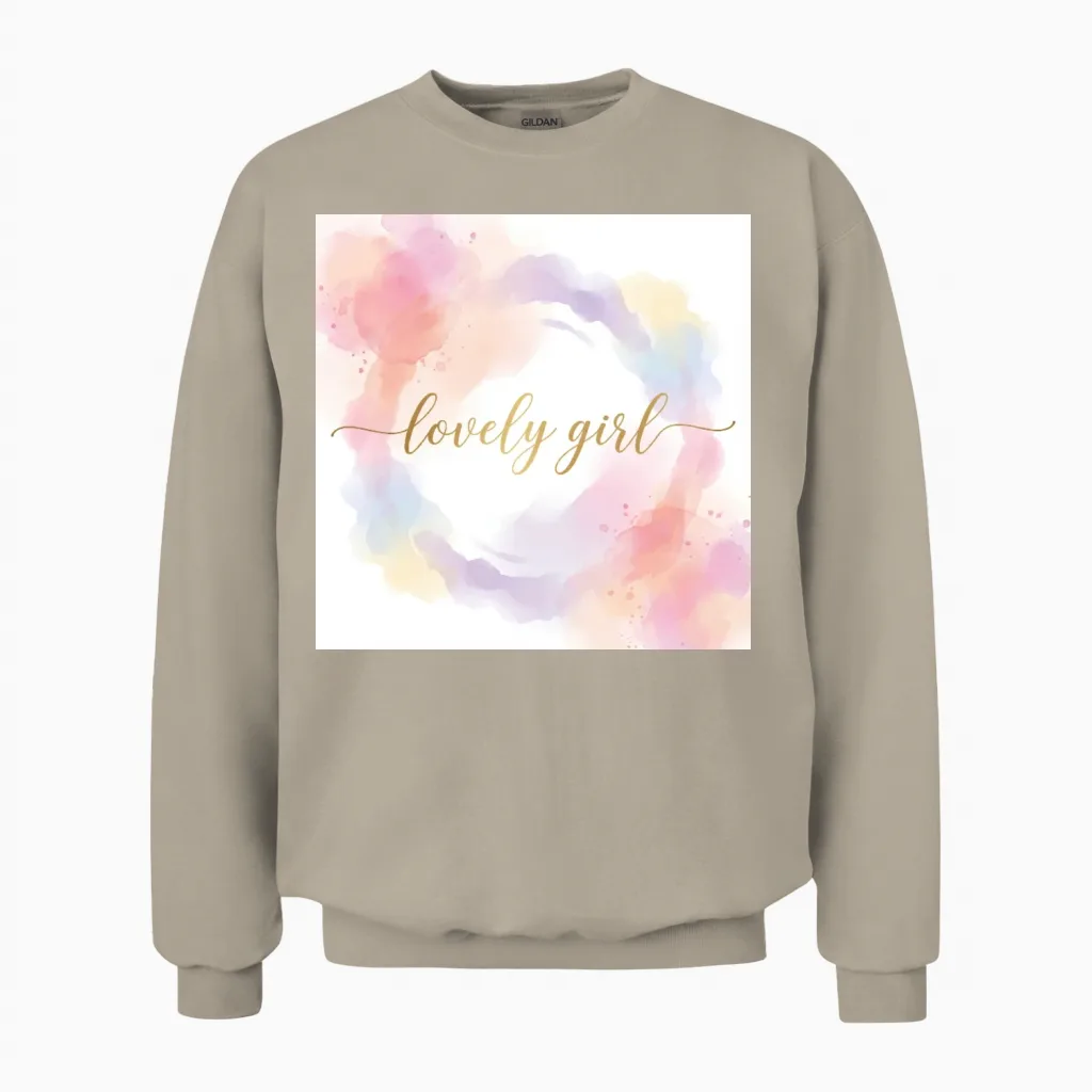 Lovely Girl White Background Unisex Sweatshirt in Sand